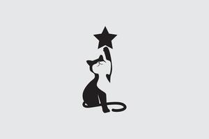 logotipo de gato em ascensão com um gato alcançando uma estrela vetor