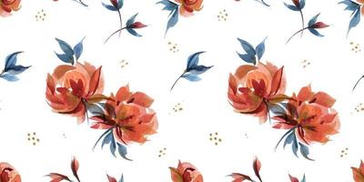 padrão de costura de chintz aquarela de flores e galhos de rosas folclóricas tradicionais vetor