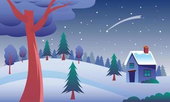 ilustração de fundo de paisagem de natal, design de cartão de natal. cena de natal na temporada de inverno vetor