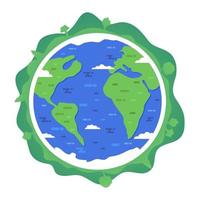 mapa global planeta terra isolado no fundo branco vector.eco amigável ecology.green world.clean planeta com oceano, logotipo verde forest.nature. vetor