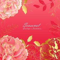 cartão quadrado floral de peônia rosa profundo vetor