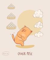 ioga-gato vermelho em pose de cadeira vetor