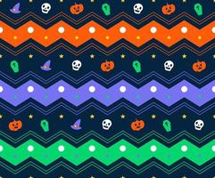 bonito mínimo feliz halloween horizontal zig zag listra linha xadrez padrão de guingão fantasma, crânio, abóbora, caixão, chapéu de bruxa vetor
