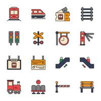 conjunto de ícones de linha cheia de estação de trem vetor