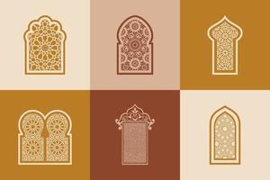 conjunto de janelas de arabescos islâmicos ornamentais. padrão geométrico de arquitetura tradicional árabe. conjunto de painéis vetoriais decorativos ou telas para corte a laser. modelo para estilo de decoração de interiores. vetor