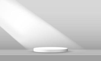 pódio de pedestal de cilindro branco abstrato sombra de sala vazia de janela design de forma 3d para exibição de produto conceito de estúdio de apresentação vetor mínimo de cena de parede