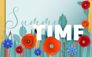 cartaz de horário de verão por flores de papel cortado vetor