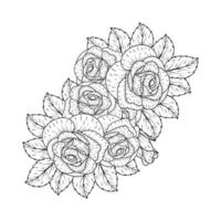bando floral desenhado à mão com rosas e folhas zentangle página para colorir com esboços decorativos fáceis vetor