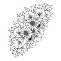 design de arte zen doodle de flor de margarida e malva-rosa em gráfico vetorial detalhado de clip-art vetor