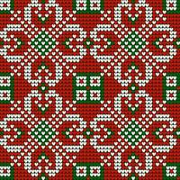 padrão de tricô de natal da vovó nas cores vermelhas, verdes e brancas vetor
