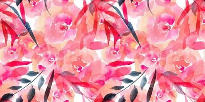 aquarela samless padrão de flores rosas e ramos de salgueiro vetor