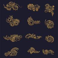 conjunto artístico de decoração floral dourada vetor