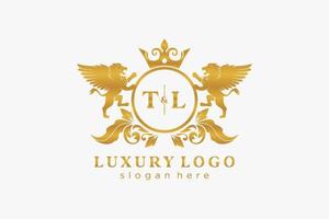 modelo de logotipo de luxo real de leão de letra tl inicial em arte vetorial para restaurante, realeza, boutique, café, hotel, heráldica, joias, moda e outras ilustrações vetoriais. vetor