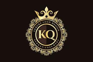kq letra inicial ouro caligráfico feminino floral mão desenhada monograma heráldico antigo estilo vintage luxo design de logotipo vetor premium