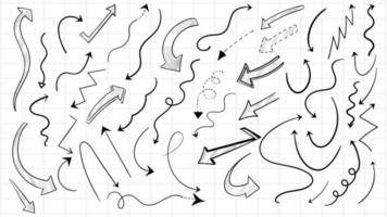 Conjunto de setas de desenho de doodle desenhado à mão vetor
