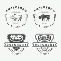 conjunto de logotipos de carne de açougue vintage, bife ou churrasco, emblemas, crachás, rótulos. arte gráfica. ilustração vetor