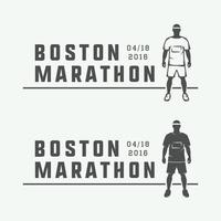 conjunto de maratona vintage ou logotipo de corrida, emblema, crachá, pôster, impressão ou etiqueta. ilustração vetorial vetor