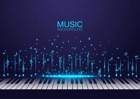 teclas de piano com brilhantes notas musicais voadoras