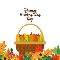 Feliz Dia de Ação de Graças cartão da cesta vetor