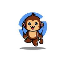 macaco fofo feliz brincar de pular corda vetor