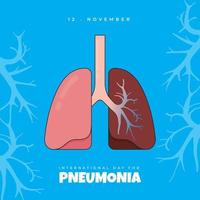 dia mundial da pneumonia com ilustração vetorial de pulmões planos e design de pulmão infectado ao lado vetor