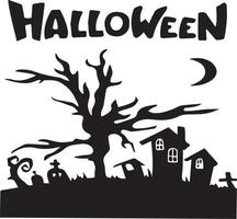 design simples de uma paisagem de halloween feita em preto vetor