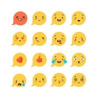 conjunto de desenhos animados emoticon. personagens de emoções vermelhas como com coração rostos alegres e tristes expressão de sucesso e vetor surpresa amarela chorando.