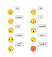 emoticons emocionais com bolhas de conversa. declaração amarela amor e deleite emoção de consideração e admiração vetorial. vetor