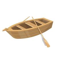 pequeno barco de madeira com remos isolados vetor