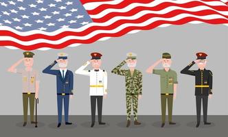conjunto de veteranos militares e bandeira vetor