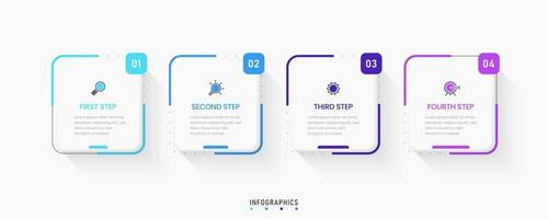 modelo de design de rótulo infográfico vetorial com ícones e 4 opções ou etapas. pode ser usado para diagrama de processo, apresentações, layout de fluxo de trabalho, banner, fluxograma, gráfico de informações. vetor