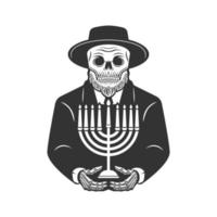 homem esqueleto segurando ilustração vetorial de vela de hanukkah vetor
