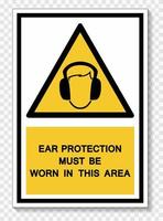 proteção de ouvido deve ser usada neste sinal de símbolo de área isolado em fundo branco, ilustração vetorial eps.10 vetor