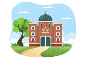 construção de sinagoga ou templo judaico com local de culto religioso, hebraico ou judaísmo e judeu em modelo de ilustração plana de desenho animado desenhado à mão vetor