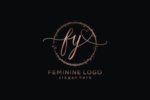 logotipo de caligrafia inicial fy com logotipo de vetor de modelo de círculo de casamento inicial, moda, floral e botânico com modelo criativo.