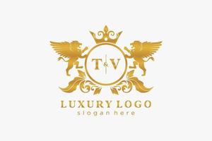 modelo de logotipo de luxo real de carta inicial de tv leão em arte vetorial para restaurante, realeza, boutique, café, hotel, heráldica, joias, moda e outras ilustrações vetoriais. vetor