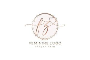 logotipo inicial de caligrafia fz com logotipo de vetor de modelo de círculo de casamento inicial, moda, floral e botânico com modelo criativo.