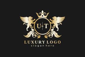 inicial ut letter lion royal luxo logotipo modelo em arte vetorial para restaurante, realeza, boutique, café, hotel, heráldica, joias, moda e outras ilustrações vetoriais. vetor