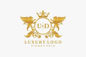 modelo de logotipo de luxo real de leão de letra ud inicial em arte vetorial para restaurante, realeza, boutique, café, hotel, heráldica, joias, moda e outras ilustrações vetoriais. vetor