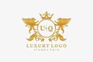 inicial uq carta leão modelo de logotipo de luxo real em arte vetorial para restaurante, realeza, boutique, café, hotel, heráldica, joias, moda e outras ilustrações vetoriais. vetor