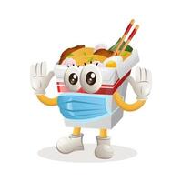 mascote ramen bonito usando máscara médica, proteger do covid-19 vetor