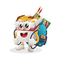 mascote ramen bonito carregando uma mochila, mochila, de volta à escola vetor
