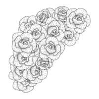 arte de linha de ponto de página de coloração de flor rosa com ilustração de livro de colorir adulto estilo doodle vetor