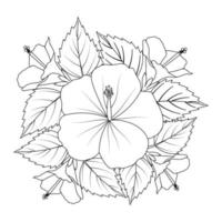 ilustração de página de coloração de flor de hibisco com traço de arte de linha de mão preto e branco desenhado vetor