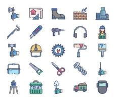 conjunto de ícones de ferramentas de construção e engenharia vetor