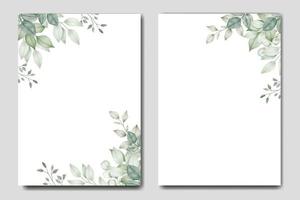 modelo de cartão de convite de casamento com aquarela de folhas verdes vetor
