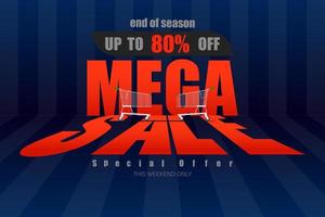 mega venda até 80 por cento no final da temporada oferta especial ilustração vetorial de tom azul escuro eps10 vetor