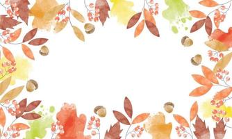 vetor de ilustração de fundo outono aquarela isolado no branco. quadro de folhas coloridas. pode ser usado para pôster, banner, panfleto, convite, site ou cartão de felicitações.