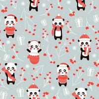padrão perfeito de natal com personagem de urso panda chinês fofo em fundo rgray vetor