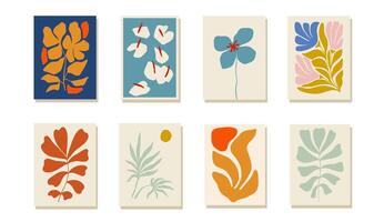 conjunto abstrato de elementos florais de um relógio. estilo matisse minimalista moderno e moderno. mão desenhada para papel de parede, decoração de parede, impressão, cartão postal, capa, modelo, banner. vetor